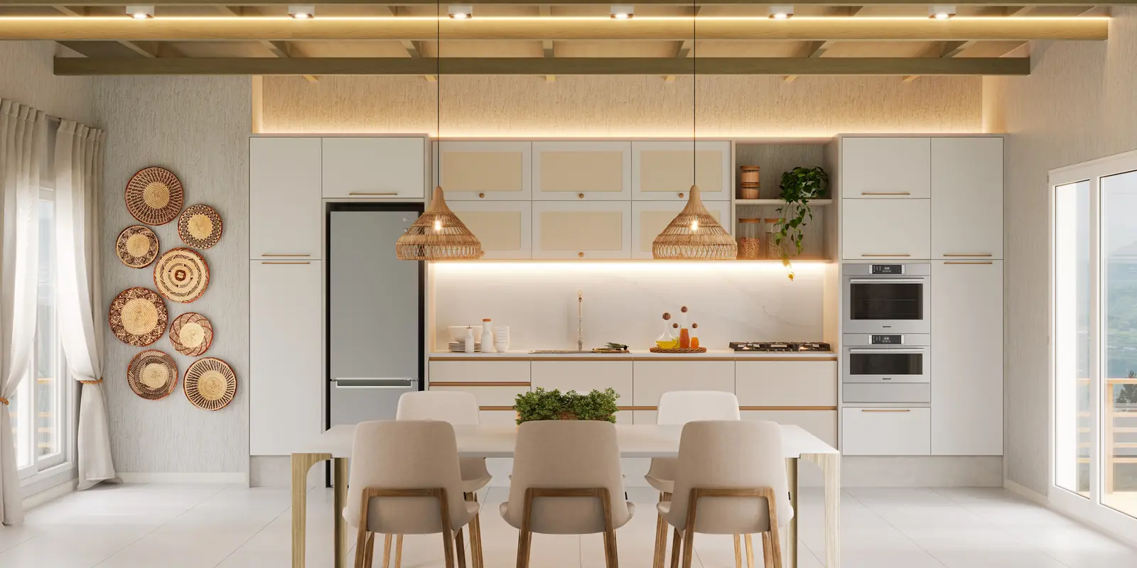 Cozinha planejada Italínea branca com ilha, detalhes dourados e iluminação embutida — Cozinha planejada em Manaus com móveis sob medida